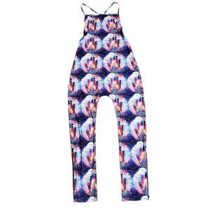 Banni Peru Womens‎ Blue Hand Print Zip Ankle Jumpsuit Rompers Size M